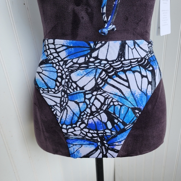 NWT Toluca Swim 2 Pc Angelica Blue Butterfly Bikini Top Bottoms High Waist Sz S - Picture 5 of 16
